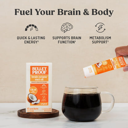 Bulletproof Coconut Brain Octane C8 MCT Oil, 16 Ounces, Premium Keto Supplement for Sustained Energy, Brain and Body Fuel, Unflavored, Add to Coffee and Smoothies, Packaging May Vary