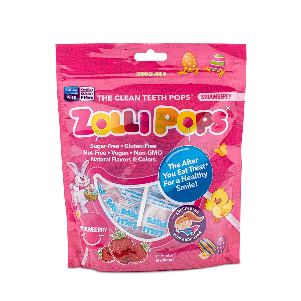 Zollipops Clean Teeth Lollipops AntiCavity Sugar Free Candy with Xylitol for a Healthy Smile Great for Kids Diabetics and Keto DietStrawberry 3.1oz, Strawberry, 15 Count