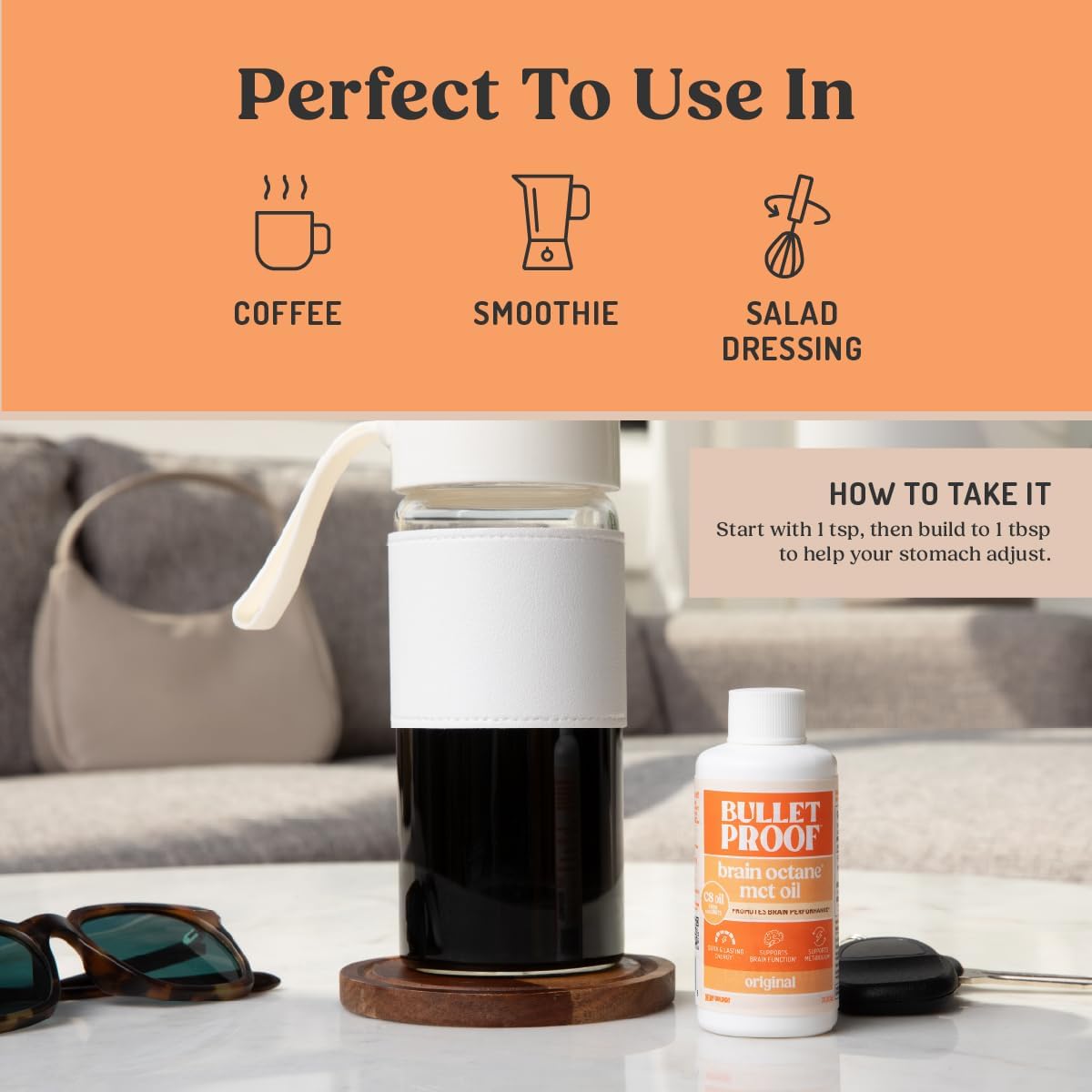 Bulletproof Coconut Brain Octane C8 MCT Oil, 16 Ounces, Premium Keto Supplement for Sustained Energy, Brain and Body Fuel, Unflavored, Add to Coffee and Smoothies, Packaging May Vary