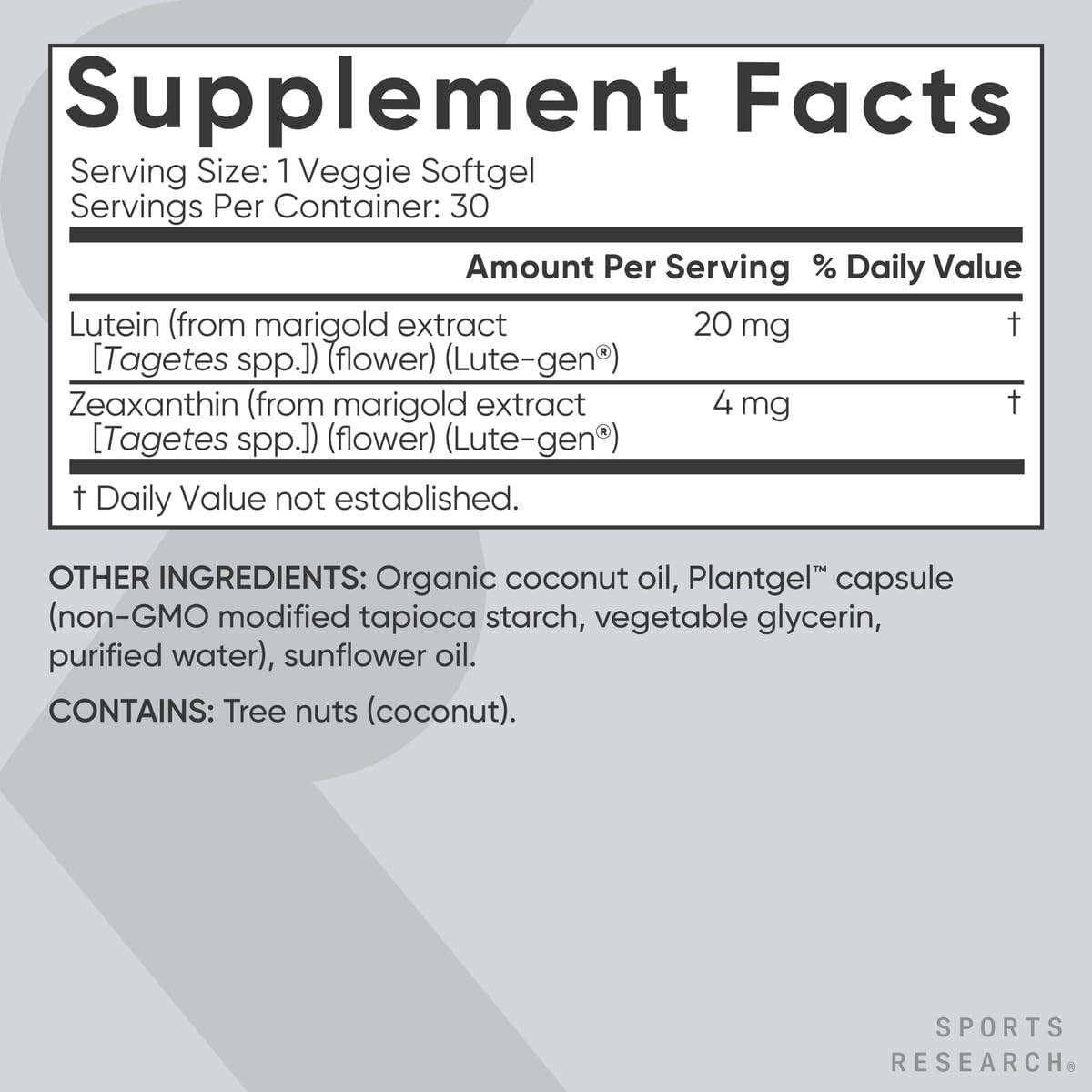 Sports Research® Lutein and Zeaxanthin Capsules - Eye Health Support Supplement Made with Lute-Gen® and Organic Coconut Oil - Vegan Friendly & Non-GMO Verified - 120 Veggie Softgels