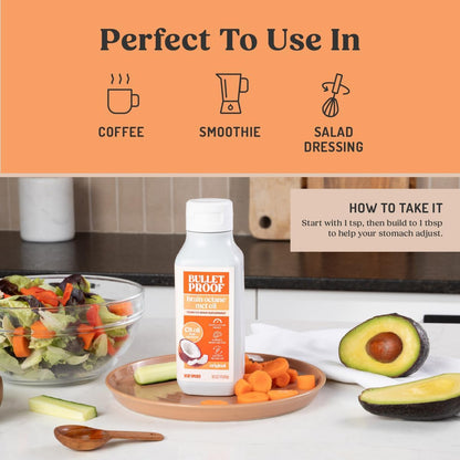 Bulletproof Coconut Brain Octane C8 MCT Oil, 16 Ounces, Premium Keto Supplement for Sustained Energy, Brain and Body Fuel, Unflavored, Add to Coffee and Smoothies, Packaging May Vary