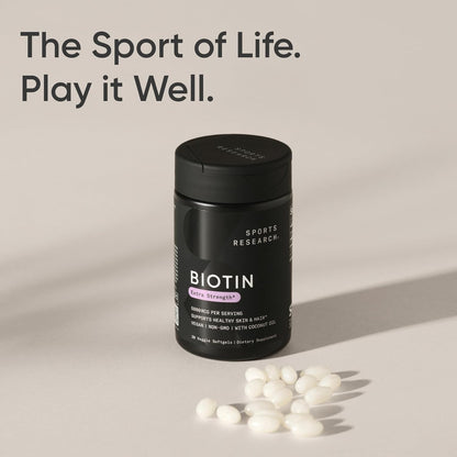 Sports Research® Biotin 5,000mcg with Organic Coconut Oil - Biotin (Vitamin B7) for Healthy Skin and Hair Support* - for Women and Men - Vegan, Non-GMO, Gluten & Soy-Free - 30 Veggie Softgels