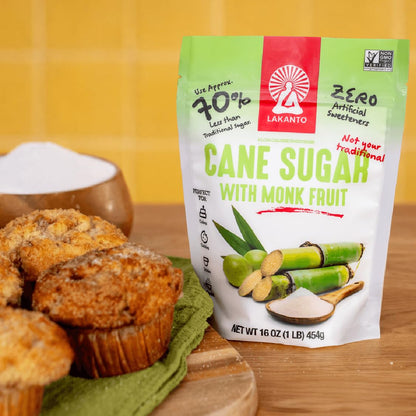 Lakanto Cane Sugar with Monk Fruit Sweetener - Reduced Sugar for Coffee, Tea, Cooking, Baking, Sauces, Smoothies, Oatmeal, Drinks, Jams, Syrup, Protein Shakes (1 lb)