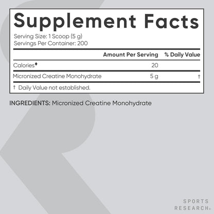 Sports Research® Creatine Monohydrate Capsules - May Support Workout Recovery, Lean Muscle gain, Performance and Strength* - Non-GMO, Vegan Certified - 5g per Servings - 30 Servings