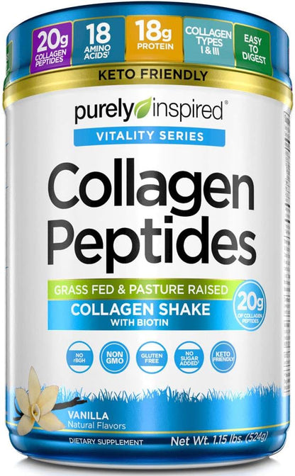 Purely Inspired Collagen Powder |Collagen Peptides Supplements for Women & Men | Collagen Protein Powder with Biotin | Paleo + Keto Certified | Unflavored, 0.9 lb (Packaging May Vary)