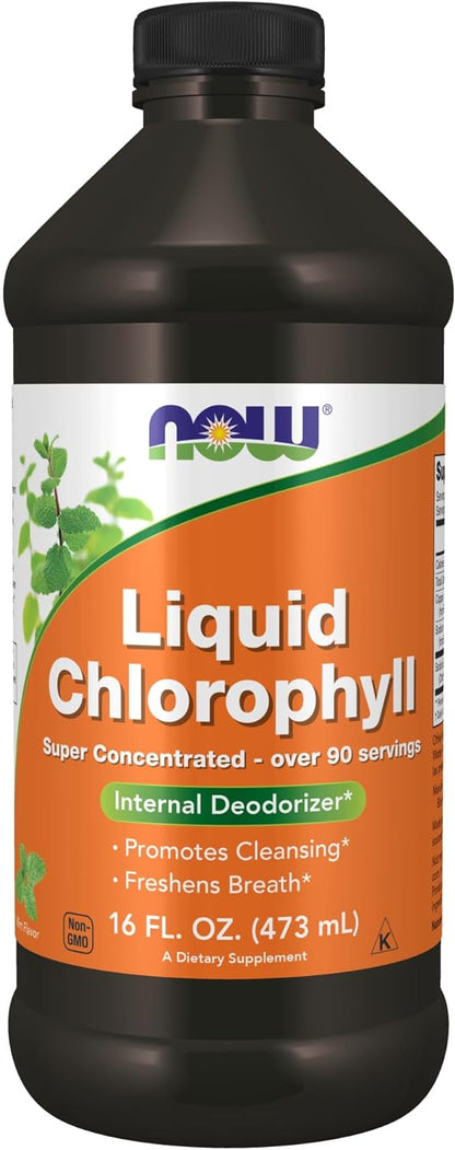 NOW Supplements, Liquid Chlorophyll, Super Concentrated, Internal Deodorizer*,Boost Energy, Mint Flavor, 16-Ounce