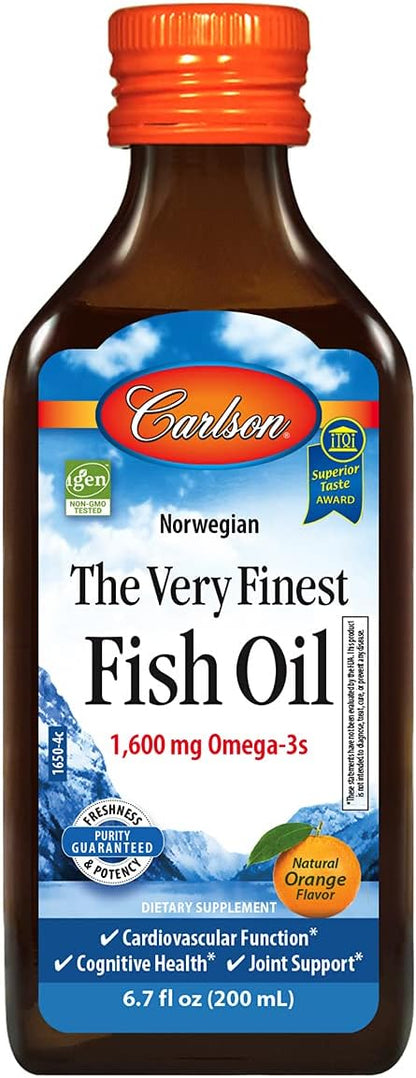 Carlson - Cod Liver Oil, 1100 mg Omega-3s, Plus Vitamins A and D3, Wild Caught Norwegian Arctic Cod Liver Oil, Sustainably Sourced Nordic Fish Oil Liquid, Unflavored, 250 mL (8.4 Fl Oz)