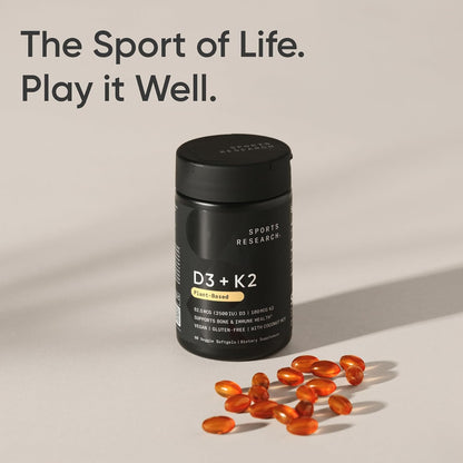 Sports Research® Vegan Vitamin D3 + K2 w/Coconut Oil, 60 Count Plantgels™