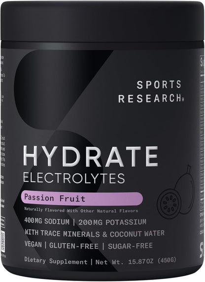 Sports Research® Hydrate Electrolytes Powder Packets - Sugar-Free & Naturally Flavored with Vitamins, Minerals, and Coconut Water - Supports Hydration - 16 Packets - Variety Pack | Sugar-Free