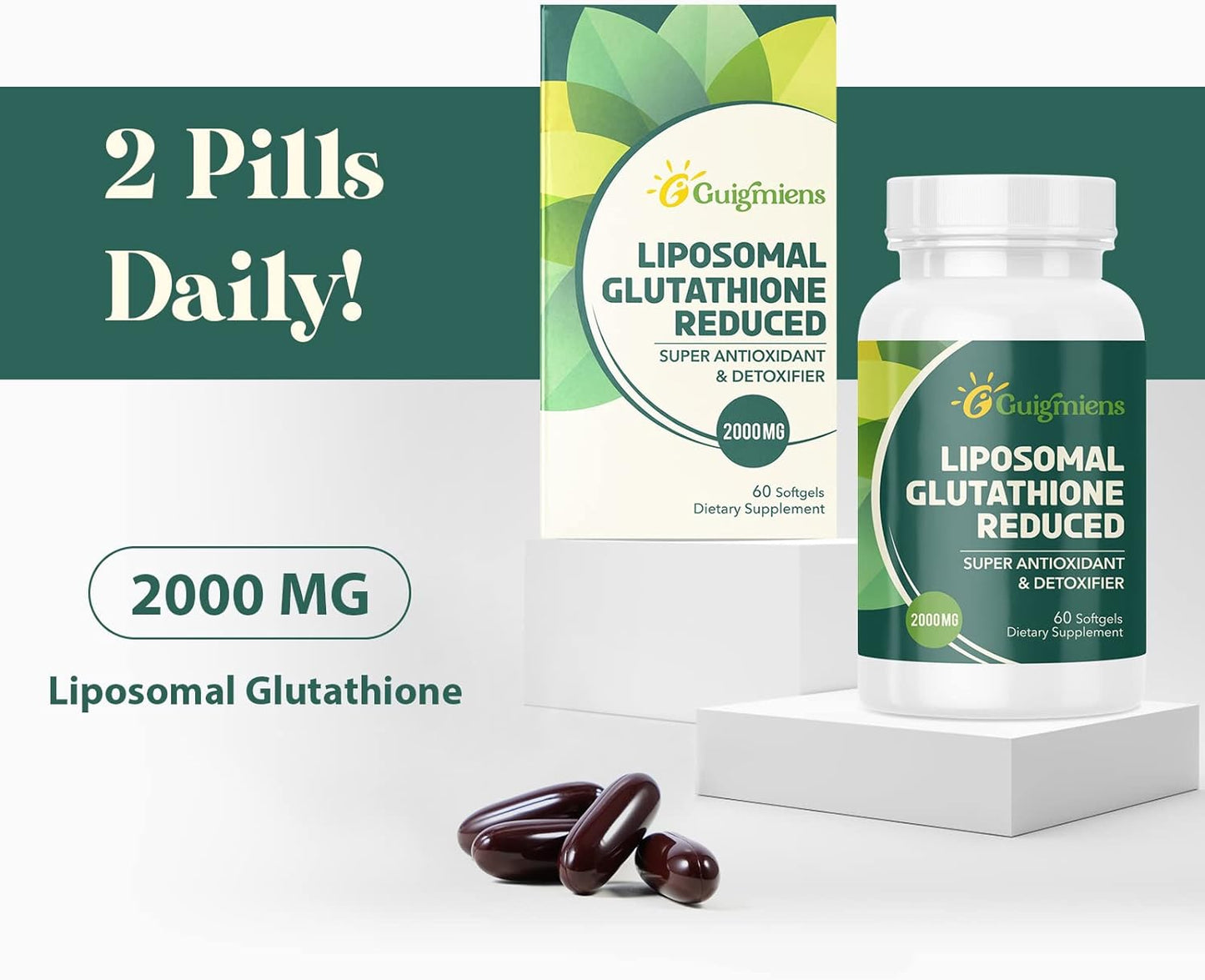 Liposomal Glutathione 2000 MG, 10x Better Absorption, Glutathione Supplement with Hyaluronic Acid + Collagen Peptide + Resveratrol, Powerful Antioxidant, Health Aging, Immune Health, 120 Count