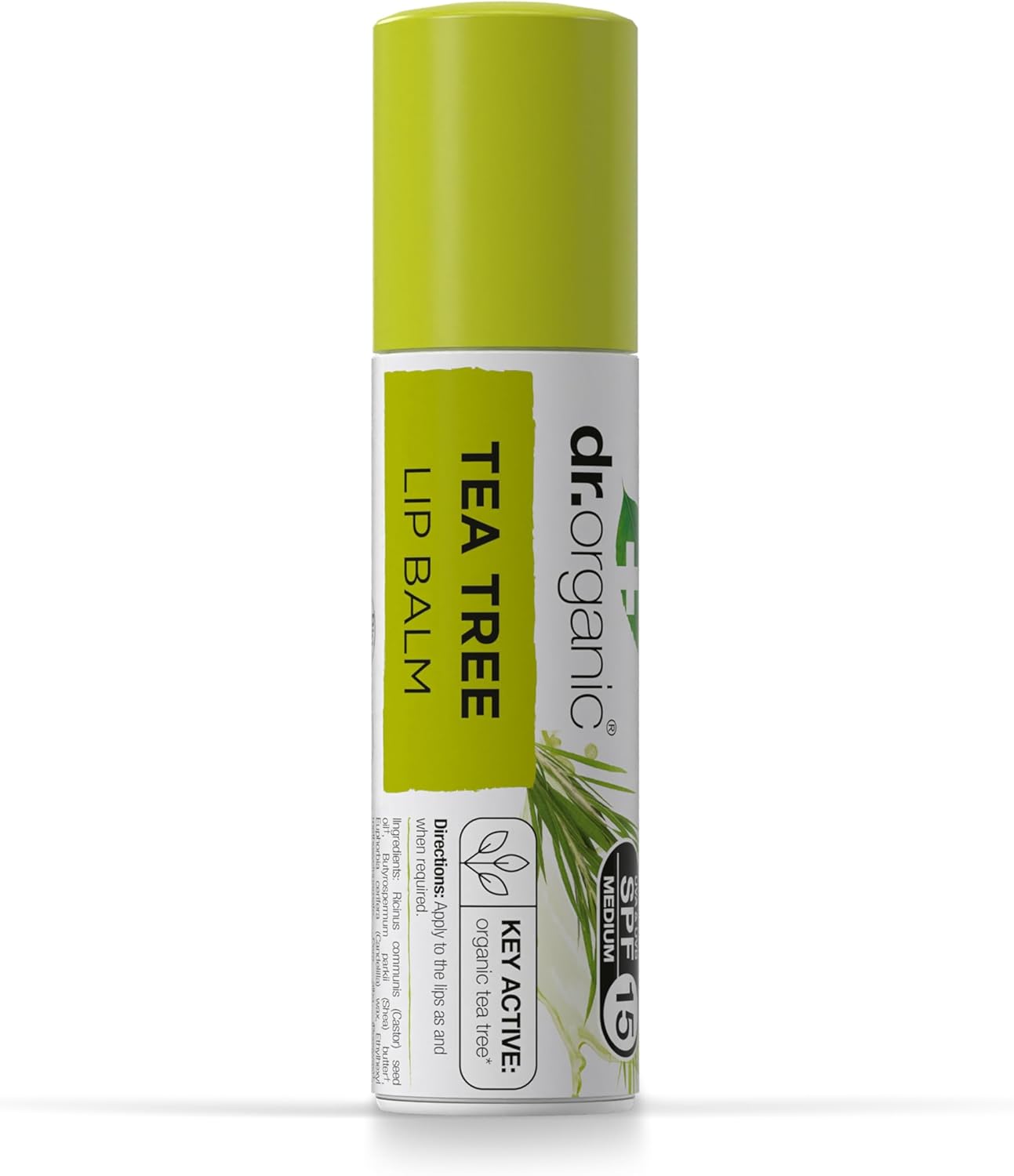 Dr Organic Tea Tree Lip Balm, Moisturising, SPF 15, Mens, Womens, Natural, Vegetarian, Cruelty-Free, Paraben & SLS-Free, Recycled & Recyclable, Organic, 5.7ml, Packaging may vary