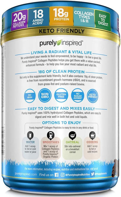 Purely Inspired Collagen Powder |Collagen Peptides Supplements for Women & Men | Collagen Protein Powder with Biotin | Paleo + Keto Certified | Unflavored, 0.9 lb (Packaging May Vary)