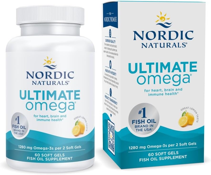 Nordic Naturals Ultimate Omega, Lemon Flavor - 90 Soft Gels - 1280 mg Omega-3 - High-Potency Omega-3 Fish Oil Supplement with EPA & DHA - Promotes Brain & Heart Health - Non-GMO - 45 Servings