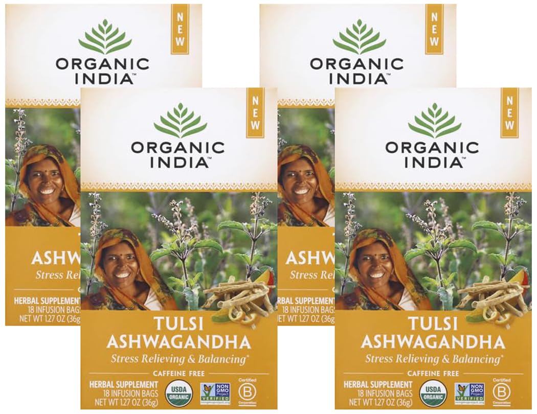 ORGANIC INDIA Tulsi Moringa Tea Bags - Holy Basil, Lemongrass, Moringa Leaves, Stress Relieving & Nourishing, Immune Support Tea, Vegan, Certified Organic, Caffeine-Free - 18 Infusion Bags, 6 Pack