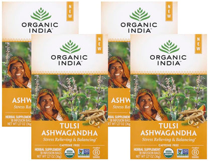 ORGANIC INDIA Tulsi Moringa Tea Bags - Holy Basil, Lemongrass, Moringa Leaves, Stress Relieving & Nourishing, Immune Support Tea, Vegan, Certified Organic, Caffeine-Free - 18 Infusion Bags, 6 Pack