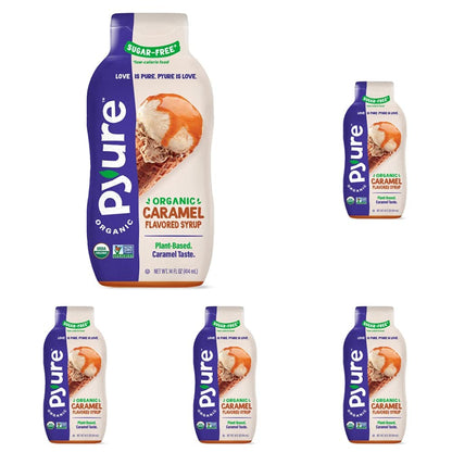 Pyure Organic Caramel Flavored Syrup, Zero Sugar, 1 Net Carb, Gluten-Free, Plant-Based for Vegan Keto Friendly Food, 14 Oz