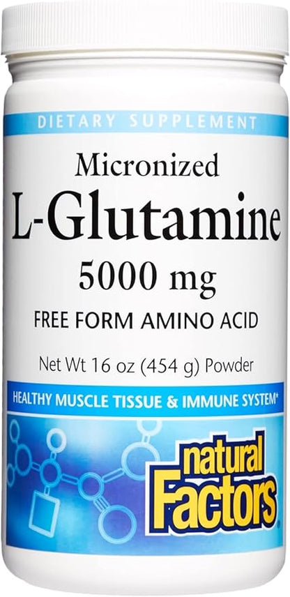 Natural Factors Micronized L-Glutamine Drink Mix 5000 mg, Supports Muscles and Immune Function, 16 Oz