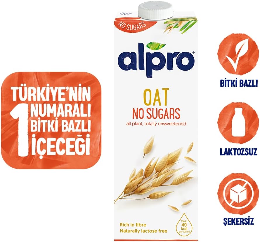 Alpro Oat Unsweetened Drink, 100% Plant-Based, Lactose Free - 1L