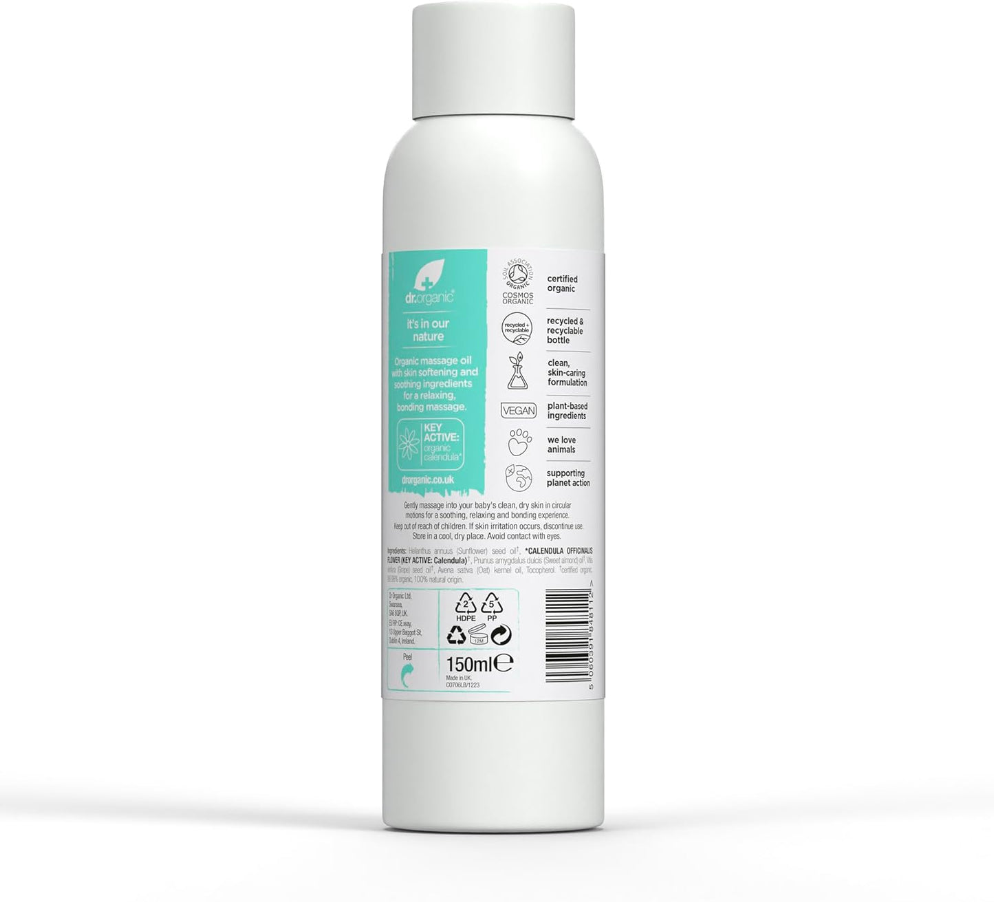 Dr Organic Baby Massage Oil with Calendula, Sensitive Skin, Soothing & Bonding Massage, Dermatologically Tested, Natural, Vegan, Cruelty-Free, Paraben & SLS Free, Certified Organic, 150ml