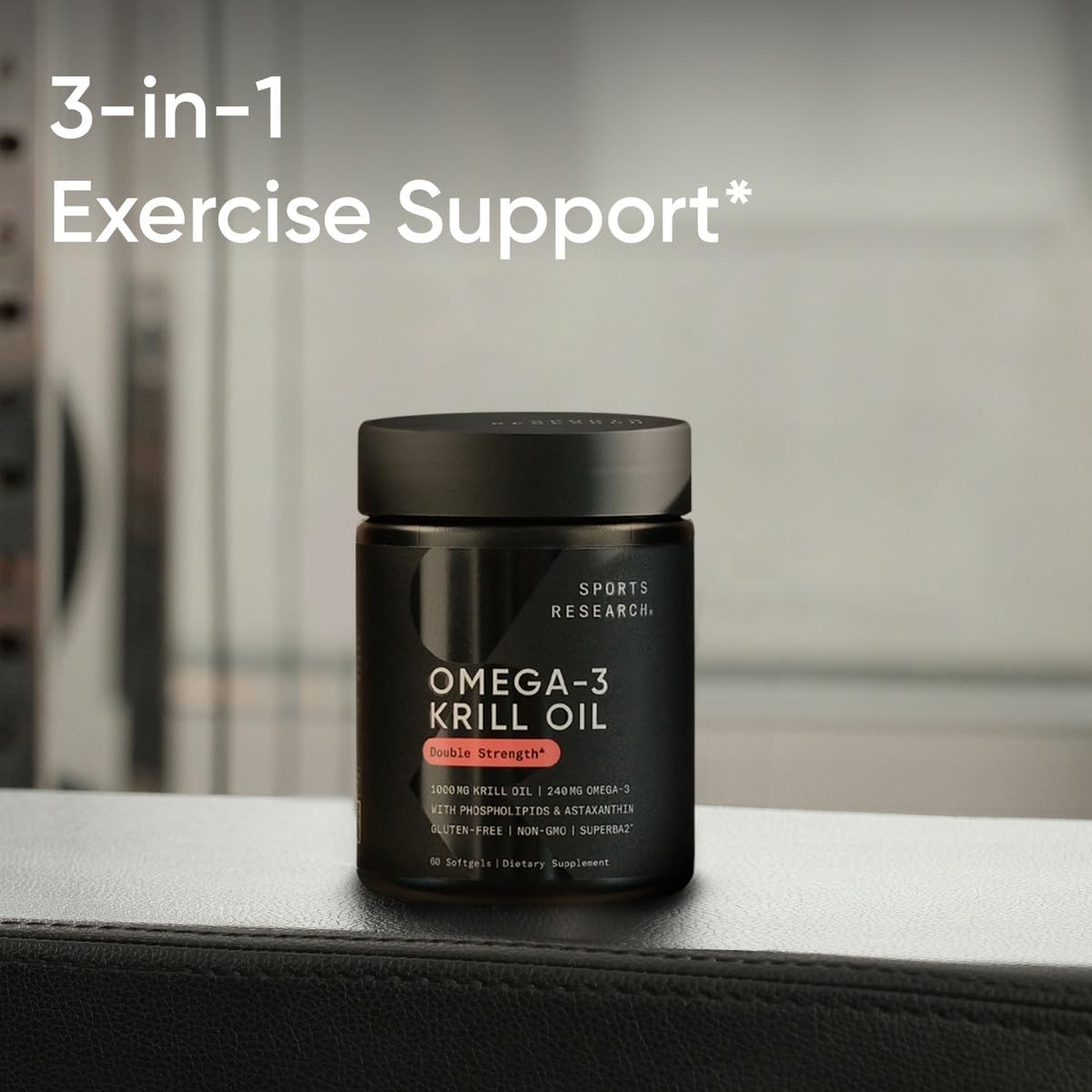 Sports Research Antarctic Krill Oil Omega 3 Softgels 1000mg (Double Strength) with Phospholipids, Choline & Astaxanthin - Sustainably Sourced, Non-GMO Verified & Gluten Free - 60 Capsules