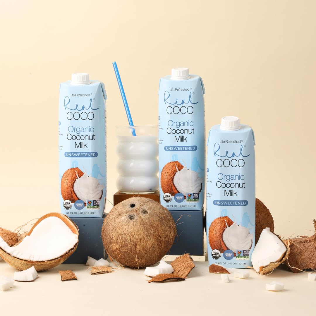 Real Coco Organic Original Coconut Milk Beverage, USDA Organic, No-Added Sugar, Plant Based, Dairy & Soy Free, Vegan, Keto and Paleo Friendly