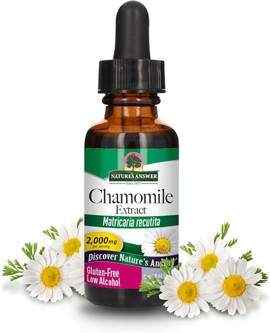 Nature's Answer Chamomile Flower with Organic-Alcohol 2000mg 1oz Extract | Mood Support | Digestion Support | Gluten-Free, Non-GMO, Vegan, No Artificial Flavors or Preservatives | Single County