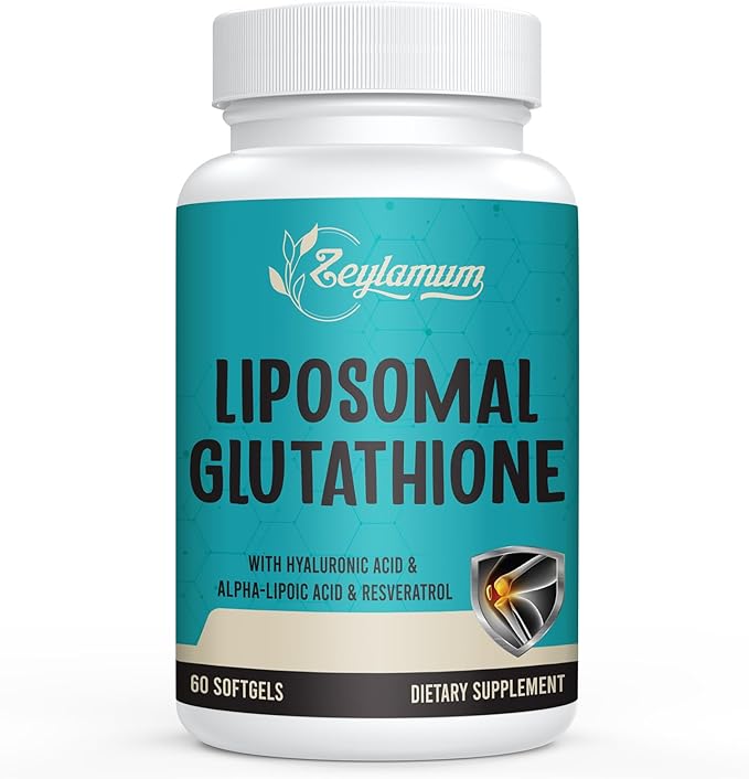 2400 MG Liposomal Glutathione Softgels, Max Absorption, Active Form L-Glutathione Reduced (GSH), with Hyaluronic Acid, Resveratrol, Master Antioxidants for Detox, Brain, Immune System, 60 Softgels
