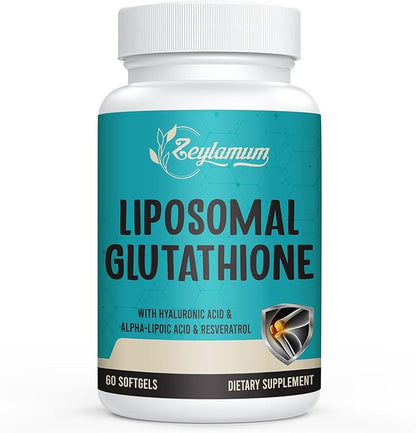 2400 MG Liposomal Glutathione Softgels, Max Absorption, Active Form L-Glutathione Reduced (GSH), with Hyaluronic Acid, Resveratrol, Master Antioxidants for Detox, Brain, Immune System, 60 Softgels