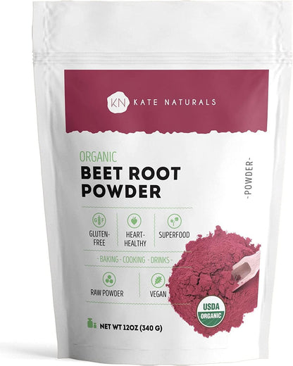 Kate Naturals Beet Root Powder Organic for Smoothie & Energy Boost. Nitric Oxide Supplement for Workout (8oz, Earth Flavor, Mix with Juice Easily)