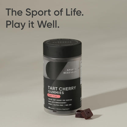 Sports Research® Tart Cherry Gummy Supplements | 600mg of NordicCherry™ | Enhanced Workout Recovery | Sugar and Sugar Alcohol Free - 60 Gummies for Adults, 1 Month Supply