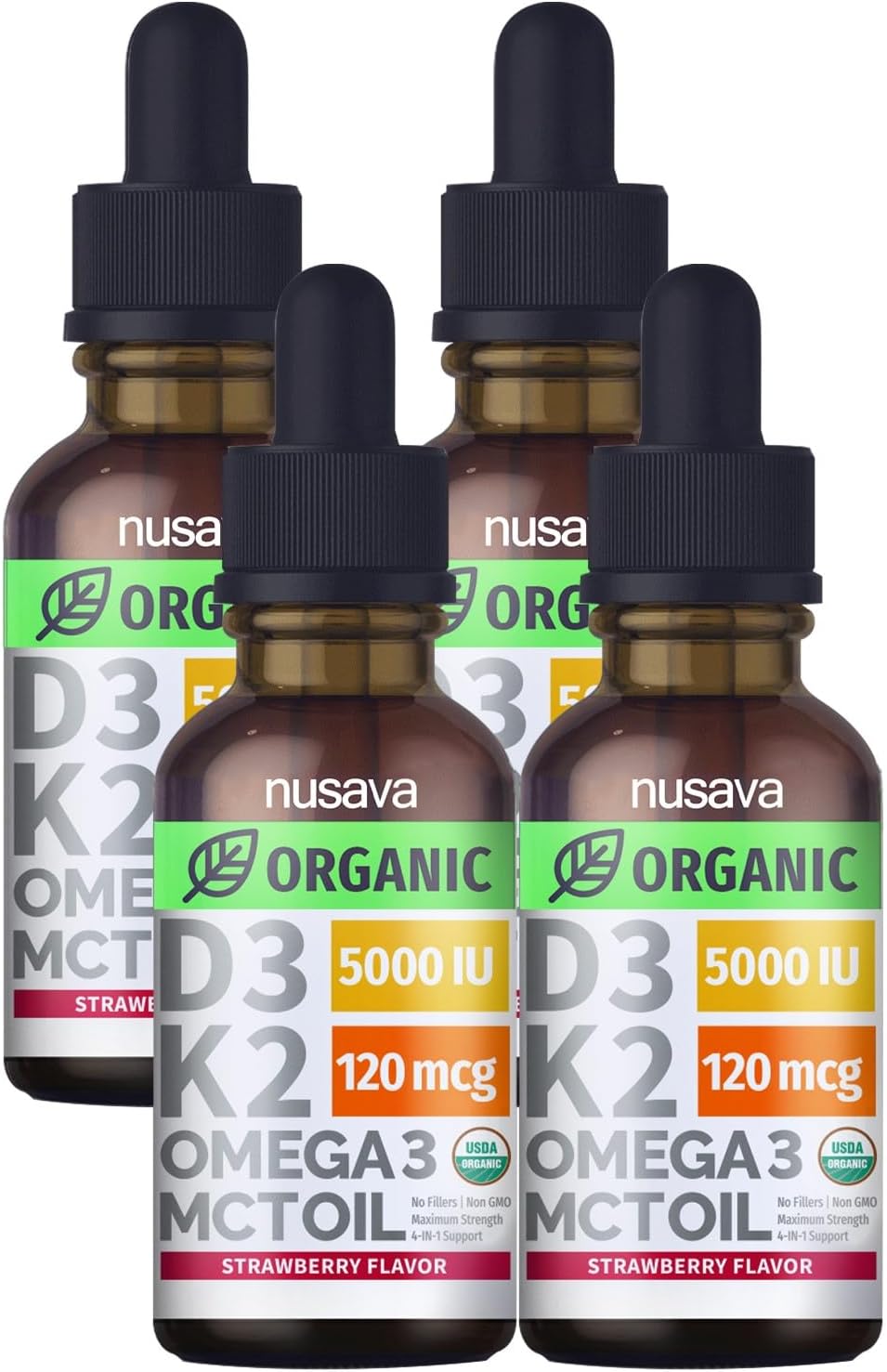 (1 Pack) Organic Vitamin D3 K2 Drops w MCT Oil Omega 3, 5000 IU, Vitamin D Liquid 5000 IU, No Fillers, Non-GMO Liquid D3 for Body’s Defenses & Faster Absorption, Unflavored, 2 Fl Oz Liquid Vitamin D3