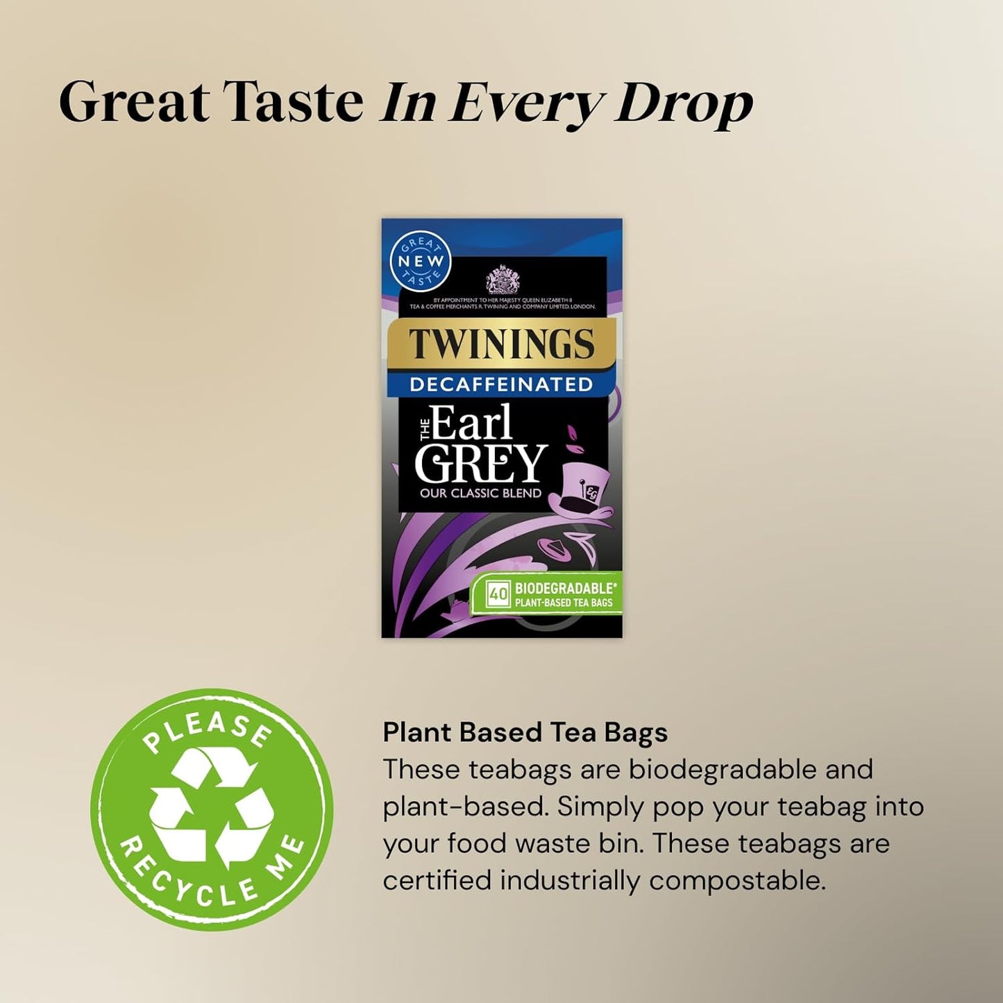 Twinings Earl Grey Bergamot & Lemon Flavoured Decaffeinated Black Tea Blend, 40 Biodegradable Tea Bags