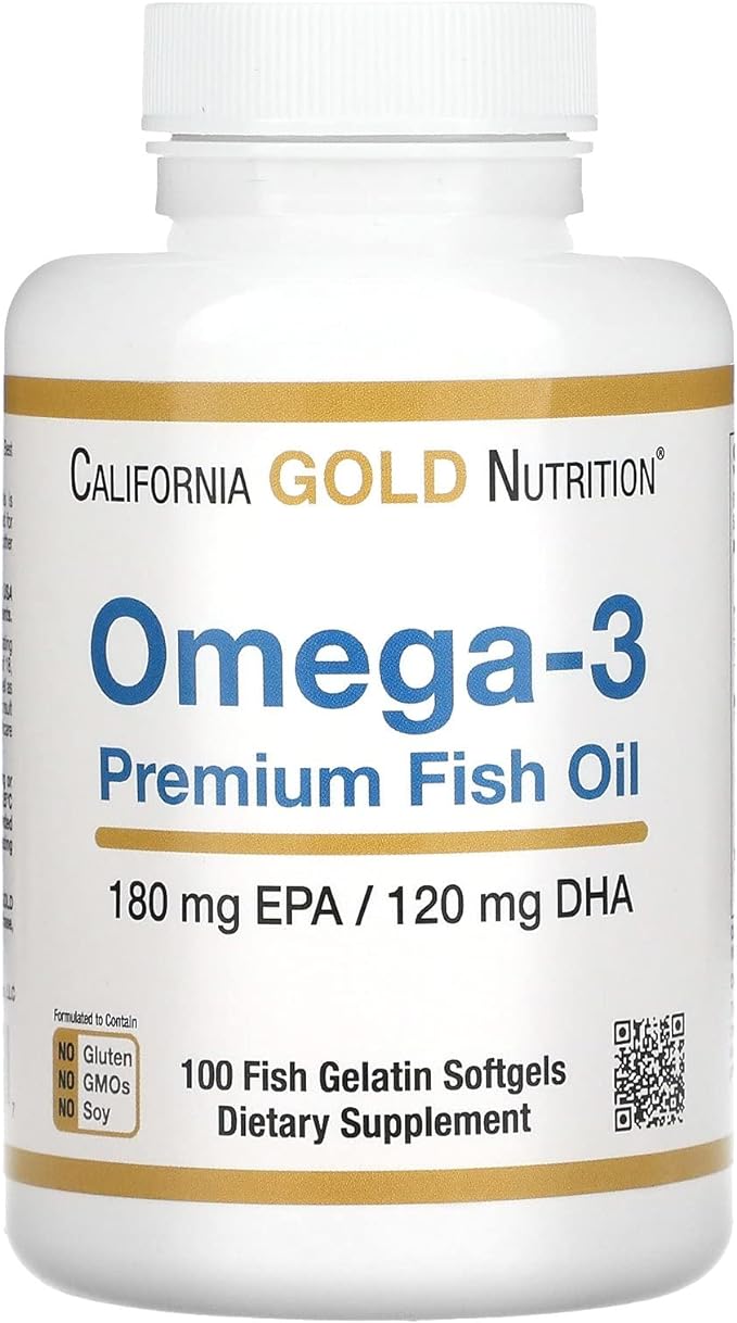 Omega-3 Premium Fish Oil by California Gold Nutrition, Concentrated Formula with EPA & DHA, Support for Optimal Lipid Profile & Immune System, Gluten Free, Non-GMO, 100 Fish Gelatin Softgels