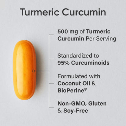 Sports Research Turmeric Curcumin C3 Complex - Softgels with Bioperine Black Pepper Extract & Organic Coconut Oil, Standardized 95% Curcuminoids - Non-GMO Verified & Gluten Free - 500mg, 120 Count