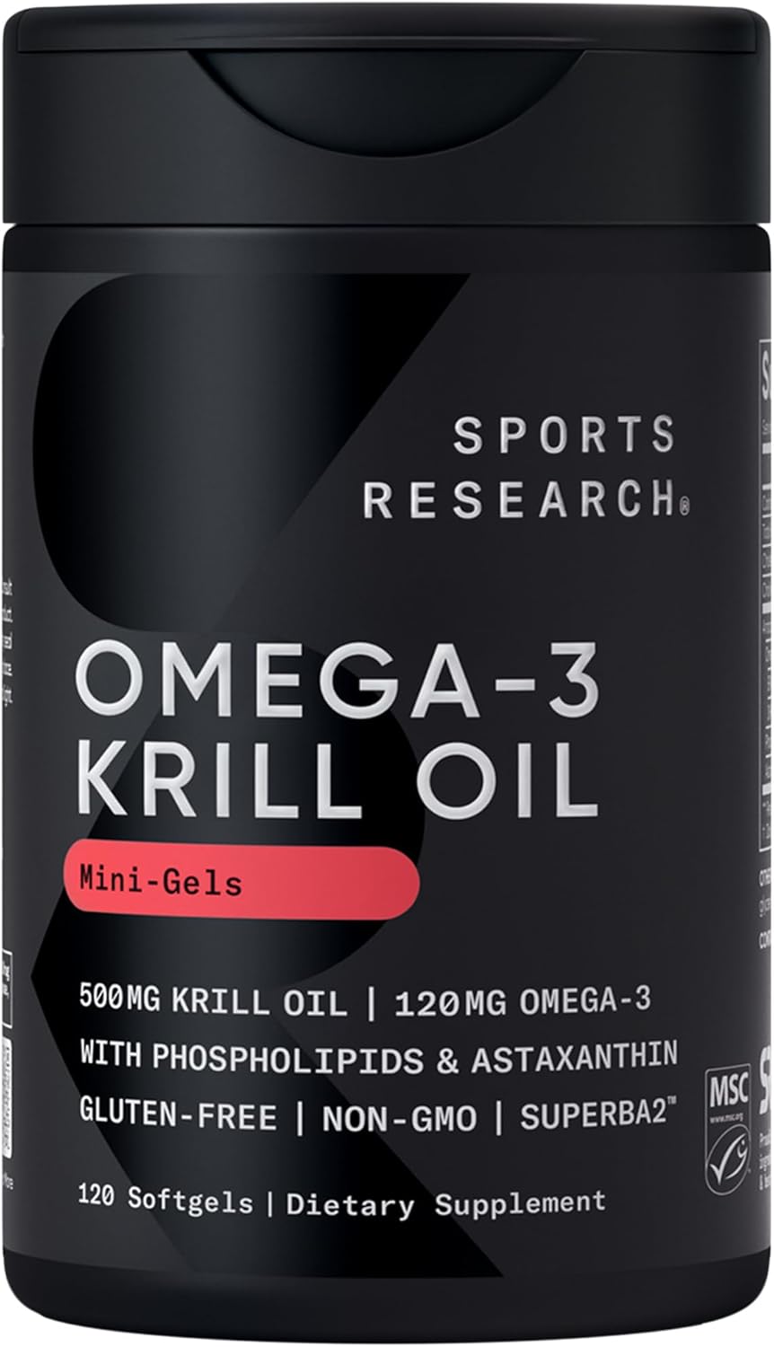 Sports Research Krill Oil Supplement with EPA & DHA Omega 3, Phospholipids & Astaxanthin from Antarctic Krill - Highest Concentration of Krill Oil for Men & Women - 500mg, 120 Softgel Capsules