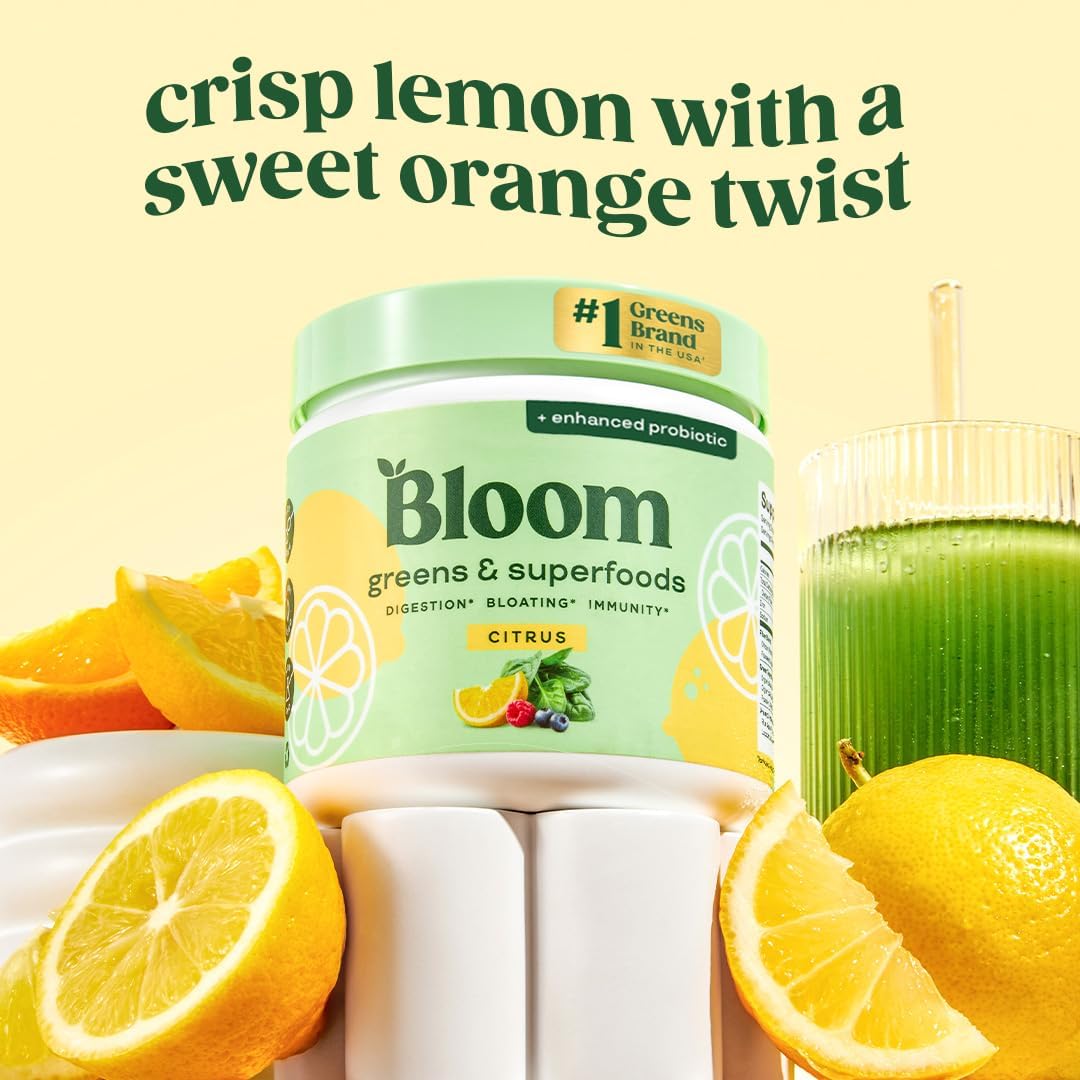 Bloom Nutrition Greens and Superfoods Powder for Digestive Health, Greens Powder, Digestive Enzymes, Probiotics, Spirulina, Chlorella for Bloating & Gut Support, Green Juice, 30 SVG, Strawberry Kiwi