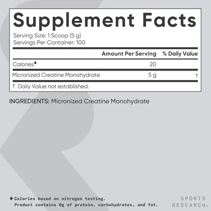 Sports Research® Creatine Monohydrate Capsules - May Support Workout Recovery, Lean Muscle gain, Performance and Strength* - Non-GMO, Vegan Certified - 5g per Servings - 30 Servings