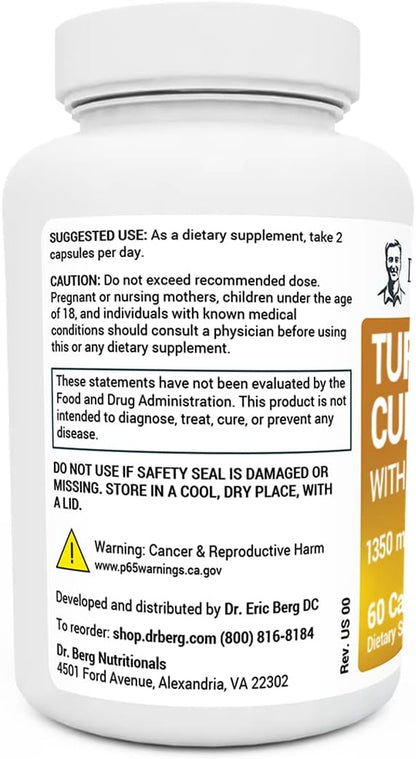 Dr. Berg (Only 2 Per Day) Turmeric Supplement with Black Pepper (BioPerine) - 1350 mg Turmeric Curcumin Supplement with 95% Curcuminoids – Turmeric Curcumin with Black Pepper – 60 Turmeric Capsules