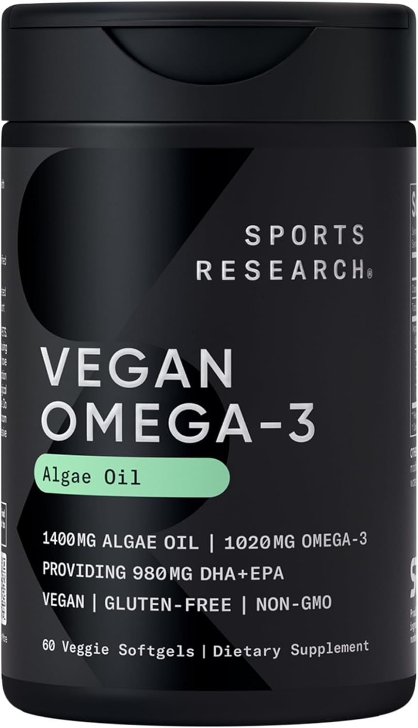 Sports Research® Vegan Omega-3 Algae Oil 1020mg, 60 Count Plantgels™