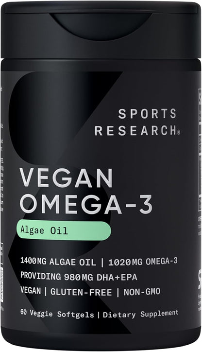 Sports Research® Vegan Omega-3 Algae Oil 1020mg, 60 Count Plantgels™