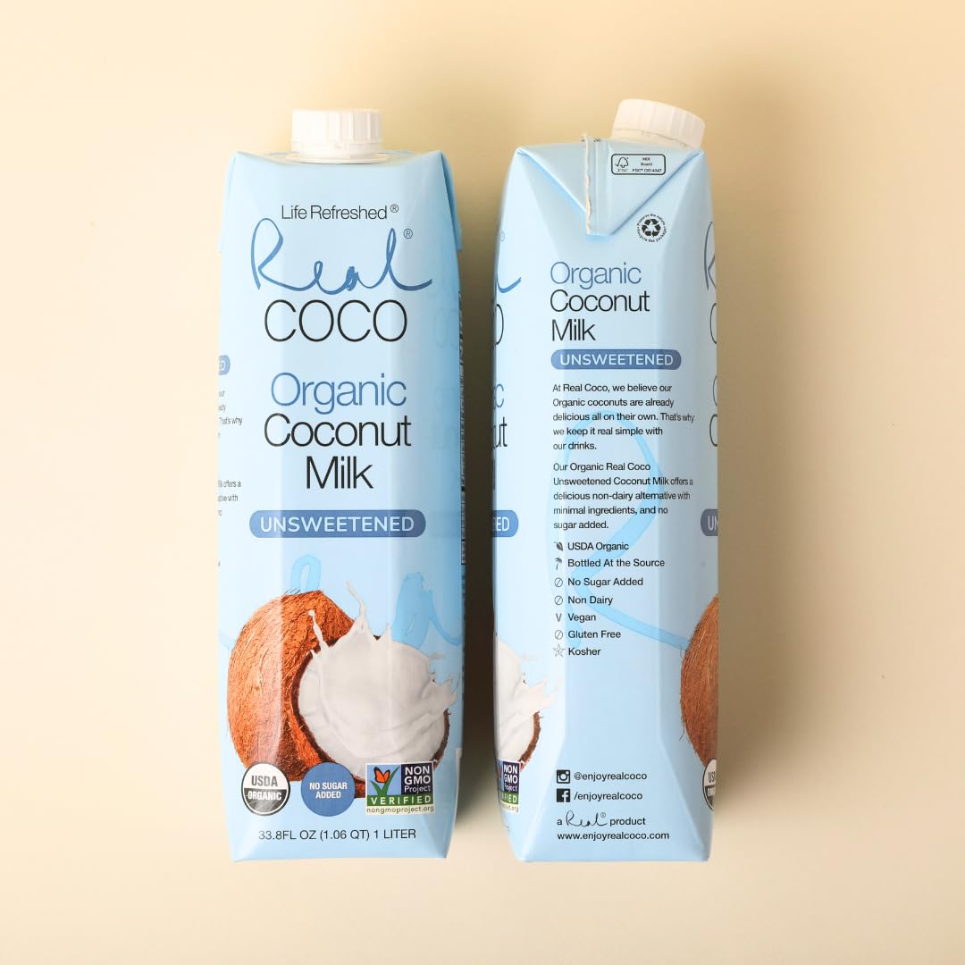 Real Coco Organic Original Coconut Milk Beverage, USDA Organic, No-Added Sugar, Plant Based, Dairy & Soy Free, Vegan, Keto and Paleo Friendly