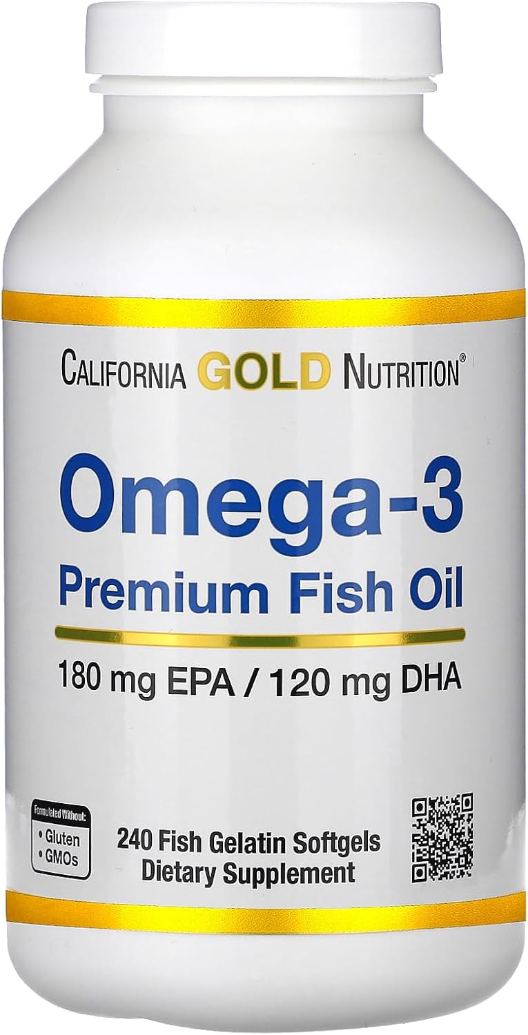 Omega-3 Premium Fish Oil by California Gold Nutrition, Concentrated Formula with EPA & DHA, Support for Optimal Lipid Profile & Immune System, Gluten Free, Non-GMO, 100 Fish Gelatin Softgels