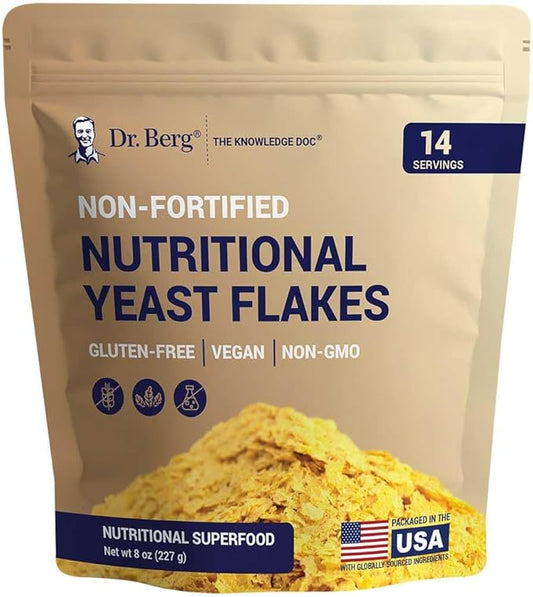 Dr. Berg's Premium Nutritional Yeast Flakes| Gluten Free & Non-GMO | Nutritional Yeast with B Vitamins | Keto & Vegan-Friendly Nutritional Yeast | 8oz