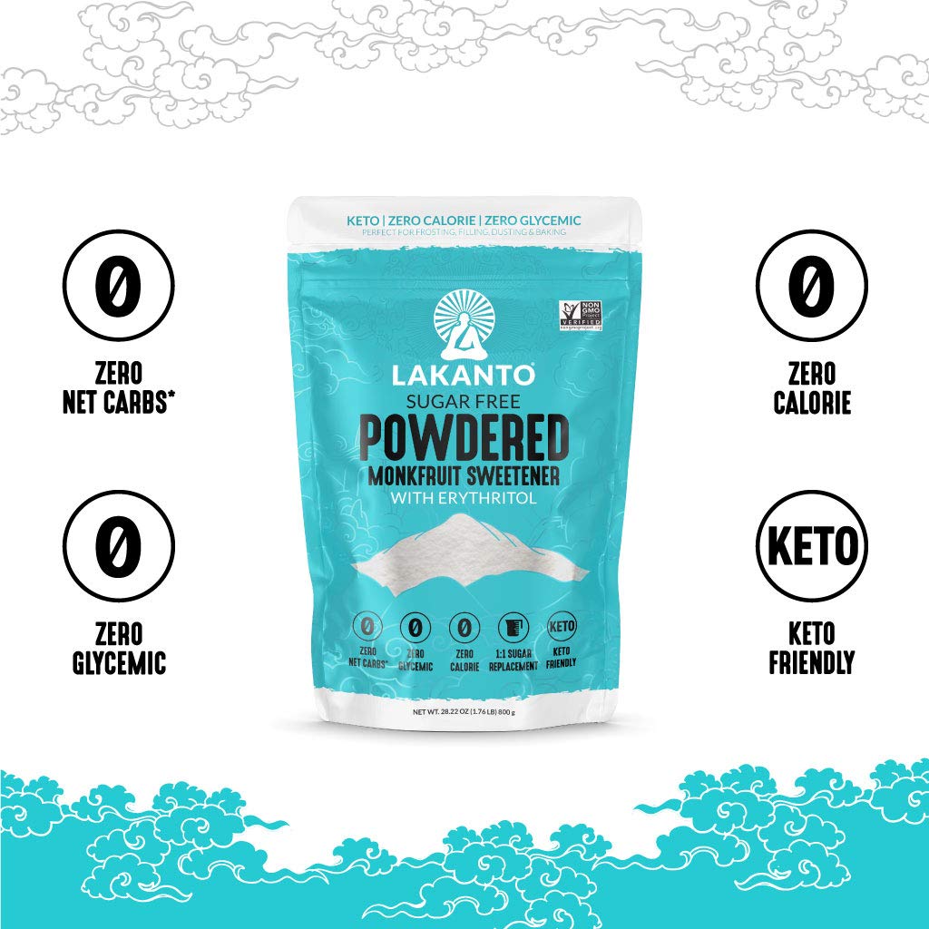 Lakanto Powdered Monk Fruit Sweetener with Erythritol - Powdered Sugar Substitute, Zero Calorie, Keto Diet Friendly, Zero Net Carbs, Baking, Extract, Sugar Replacement