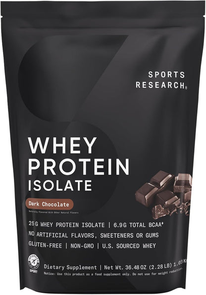 Sports Research Whey Protein Isolate - Sports Nutrition Protein Powder 25g per Serving - 5lb Bag Whey Protein - Vanilla Flavor - Bulk Protein Powder, 56 Servings