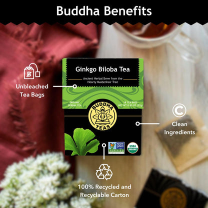 Buddha Teas - Chaga Tea - Organic Herbal Tea - For Cognitive Balance & Overall Health - With Chaga Mushroom, Antioxidants & B Vitamins - Caffeine Free - OU Kosher - 18 Tea Bags (Pack of 1)
