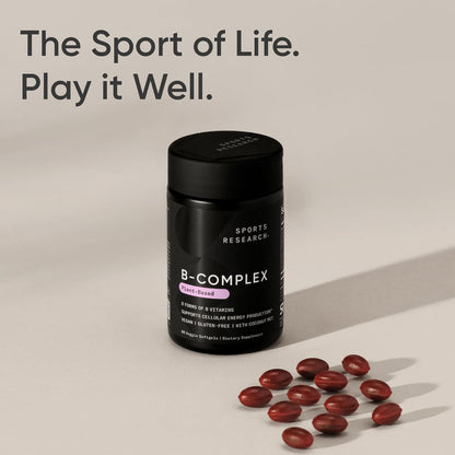 Sports Research Vitamin B-Complex - Full Spectrum of B Vitamins - Plant-Based Vegan-Friendly Formula - 60 Veggie Softgels