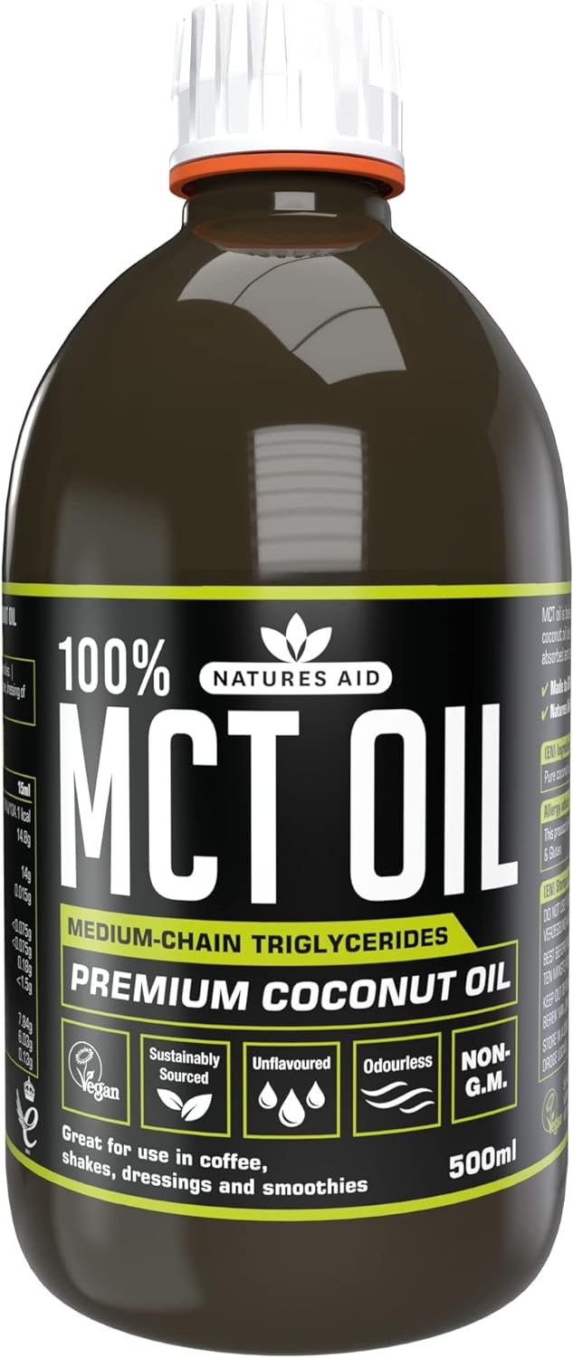 Natures Aid 100 Percent MCT Oil, Premium Coconut Oil, Sustainably Sourced, Add to Coffees or Shakes, Vegan, 500 ml