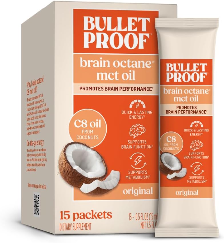 Bulletproof Coconut Brain Octane C8 MCT Oil, 16 Ounces, Premium Keto Supplement for Sustained Energy, Brain and Body Fuel, Unflavored, Add to Coffee and Smoothies, Packaging May Vary