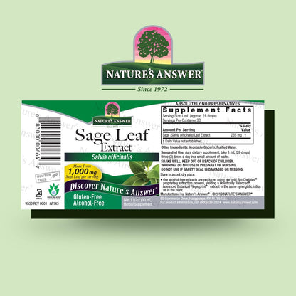 Nature's Answer Alcohol-Free Sage Leaf, 1-Fluid Ounce Sage Liquid Extract Gluten Free Sage Extract Supplement